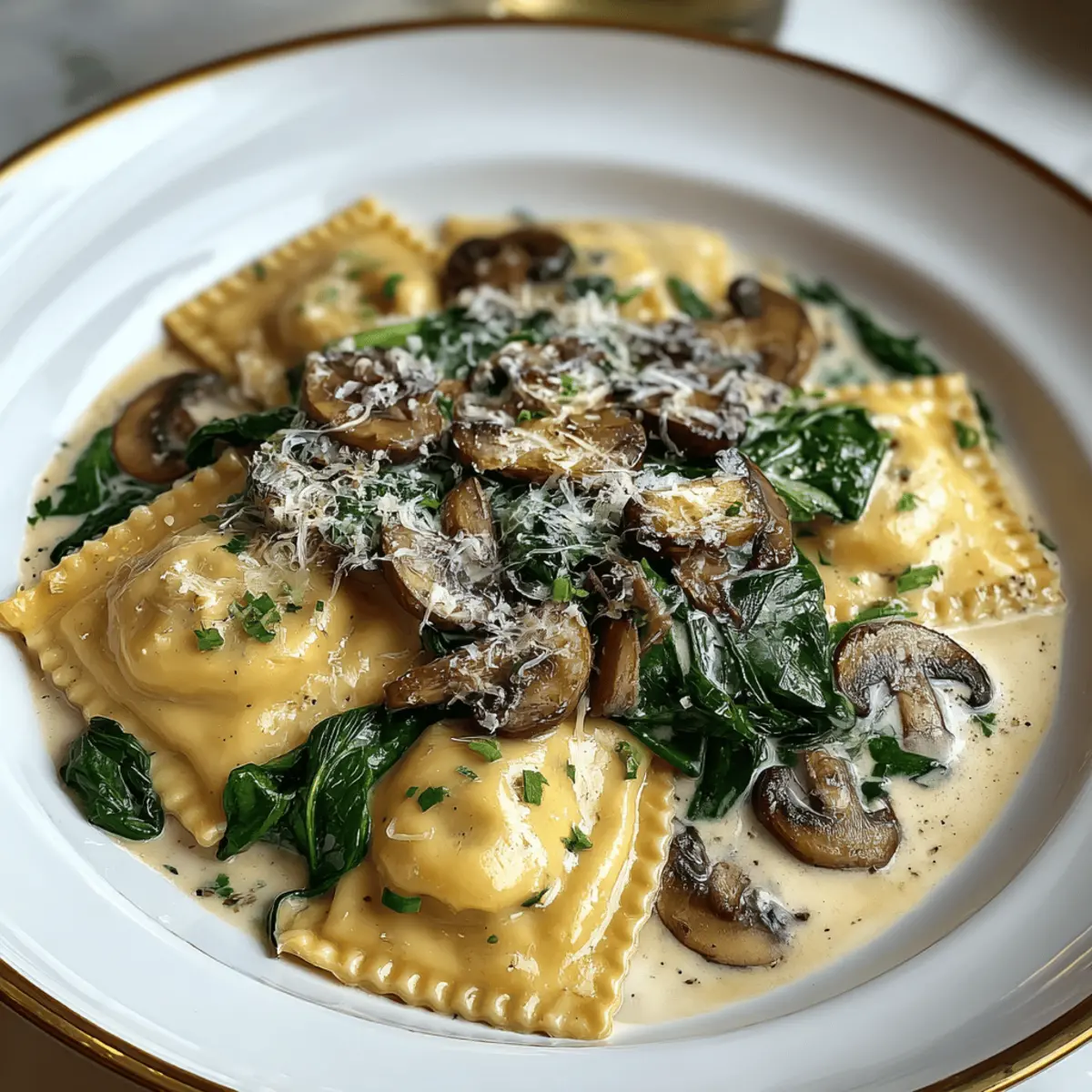 Spinach and Mushroom Alfredo Ravioli