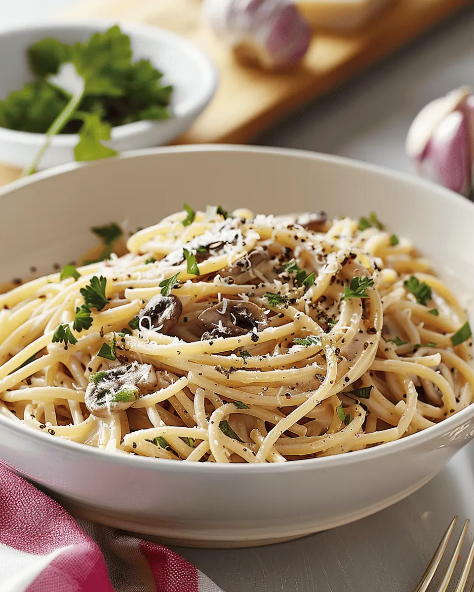 15 Minute Creamy Garlic Pasta Recipe with Turkey Bacon Delight