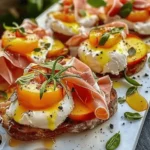 Cheesy Burrata Crostini with Prosciutto and Peaches