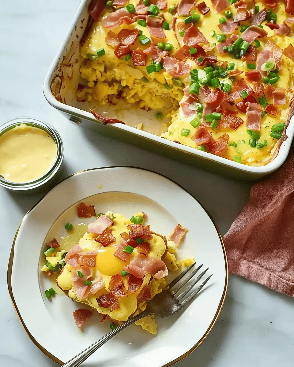 Eggs Benedict Casserole: Indulgent Turkey Bacon and Chicken Ham Delight
