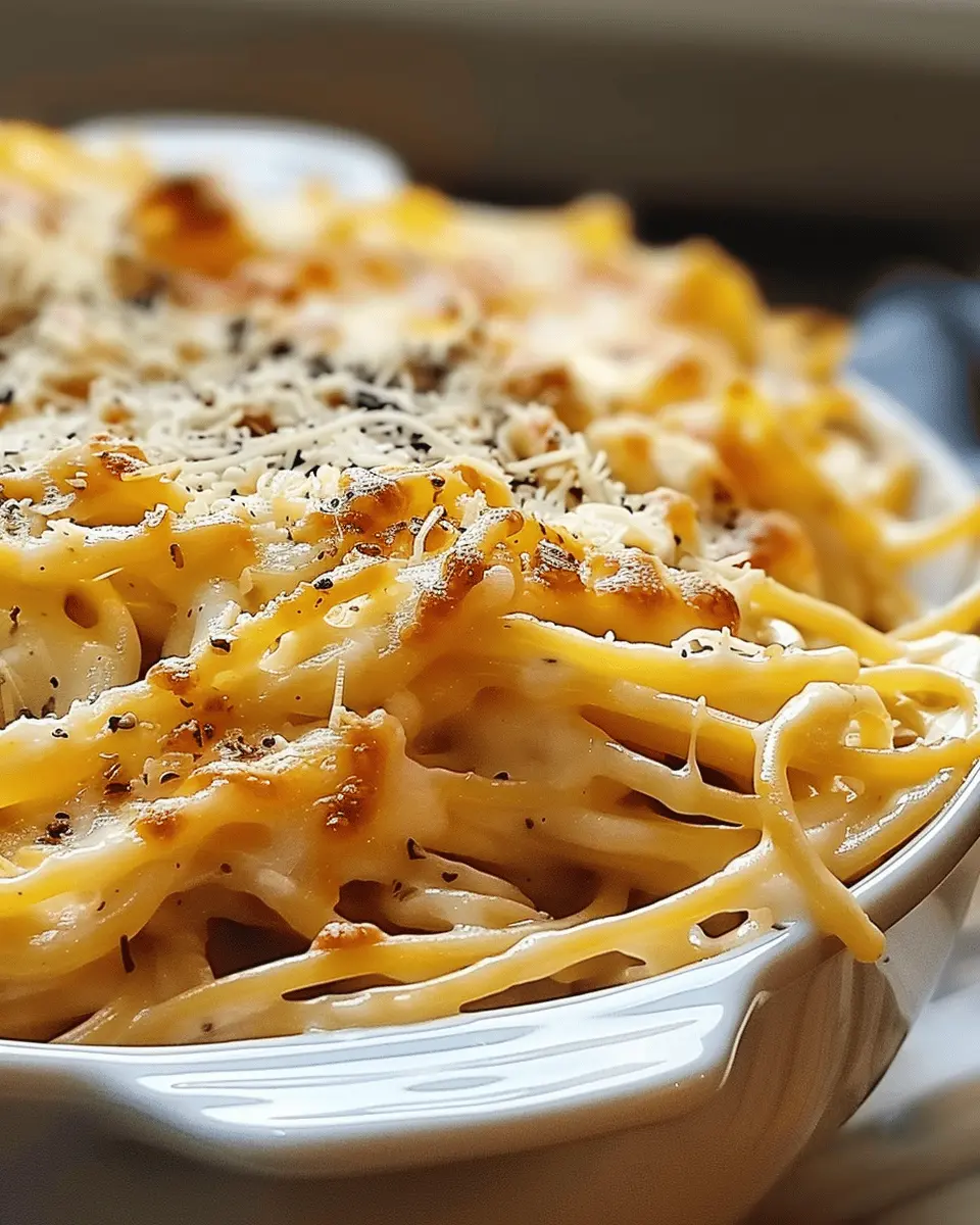 Easy Baked Cream Cheese Spaghetti with Turkey Bacon and Chicken Ham