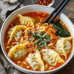 Kimchi Noodle Soup with Dumplings