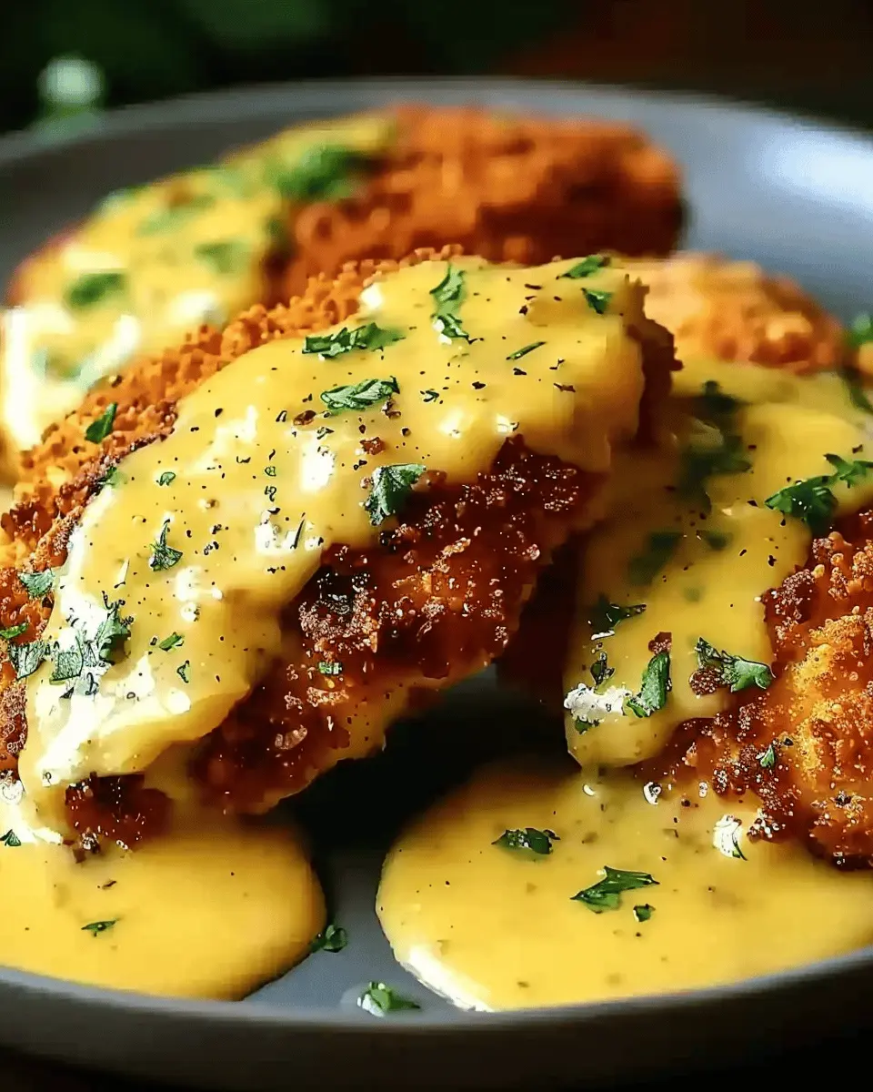Pretzel-Crusted Chicken with Mustard Cheddar Sauce Delights Everyone