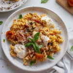 Summer Weeknight Burst Tomato Burrata Pasta.