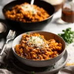 One pot creamy tomato beef pasta
