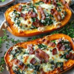 Stuffed Butternut Squash with Spinach, Bacon, and Cheese