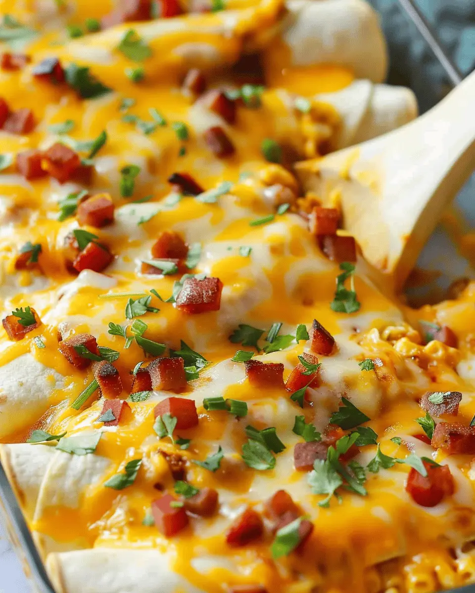 Breakfast Enchiladas with Turkey Bacon and Chicken Ham Delights