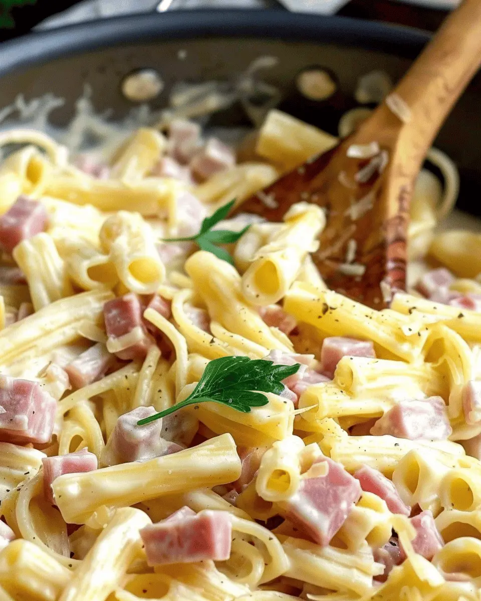 Creamy Ham and Cheese Pasta with Chicken Ham and Turkey Bacon Bliss