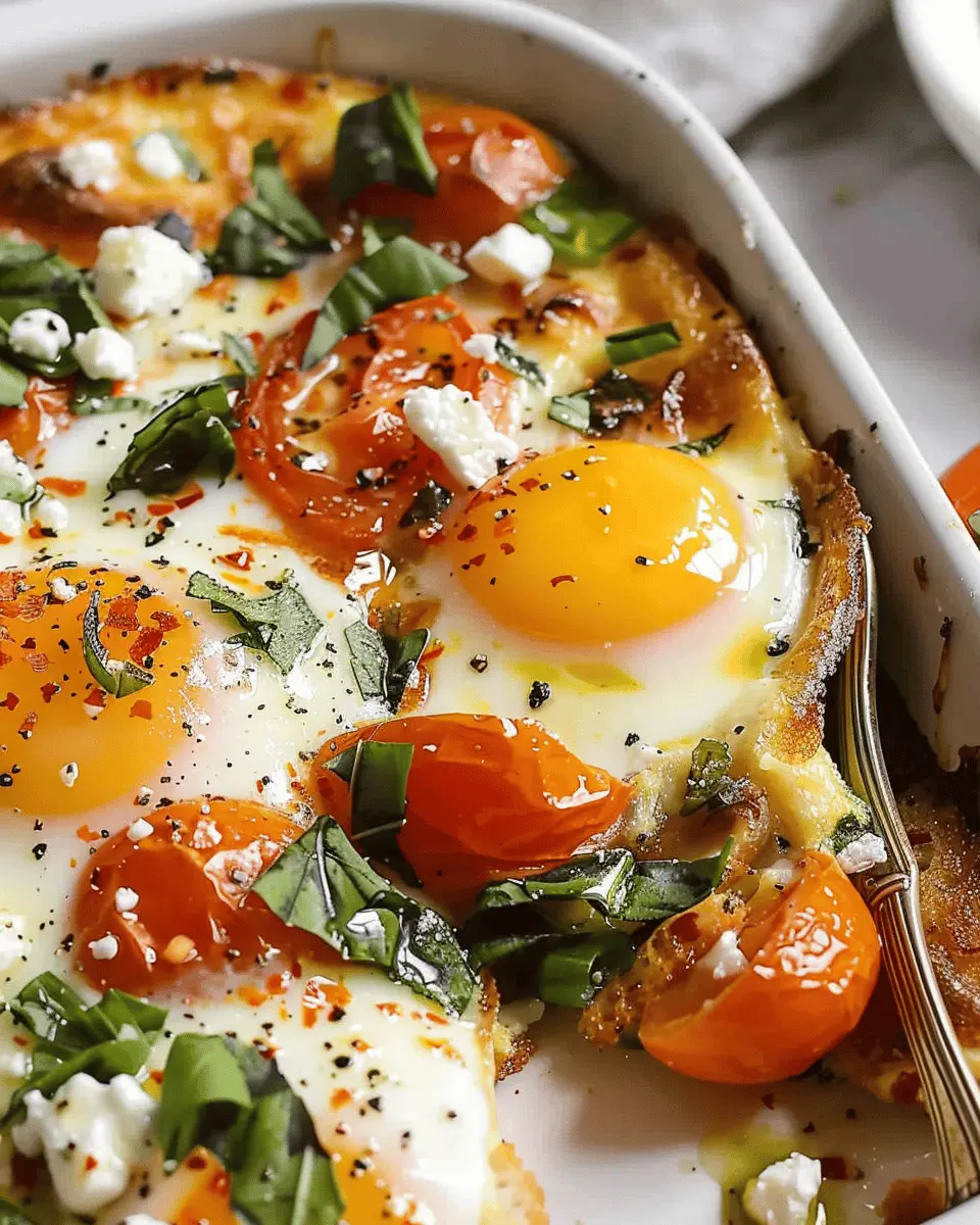 Baked Feta Eggs Recipe with Turkey Bacon and Fresh Herbs
