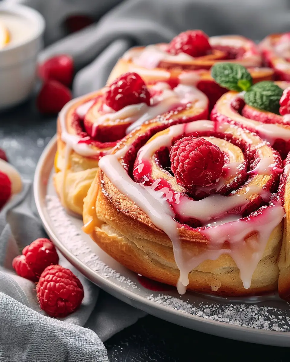 Raspberry Cinnamon Rolls: Indulgent Delight with Lemon Glaze