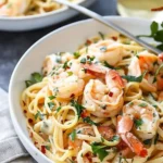 Creamy Tuscan shrimp linguine