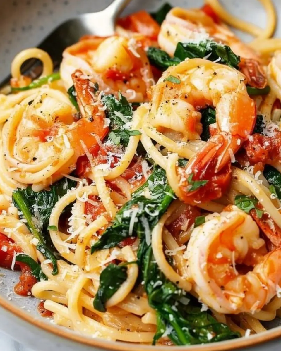 Tomato Spinach Shrimp Pasta: An Easy and Flavorful Delight
