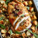 Sheet Pan Herb Roasted Turkey and Cranberry Pecan Stuffing