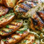 Loaded Herb Grilled Chicken with Creamy Pesto Pasta & Roasted Potatoes