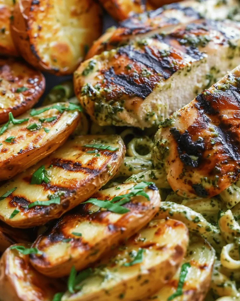 Loaded Herb Grilled Chicken: Juicy Pesto Pasta & Roasted Potatoes Recipe