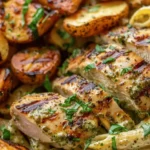 Loaded Herb Grilled Chicken with Creamy Pesto Pasta & Roasted Potatoes