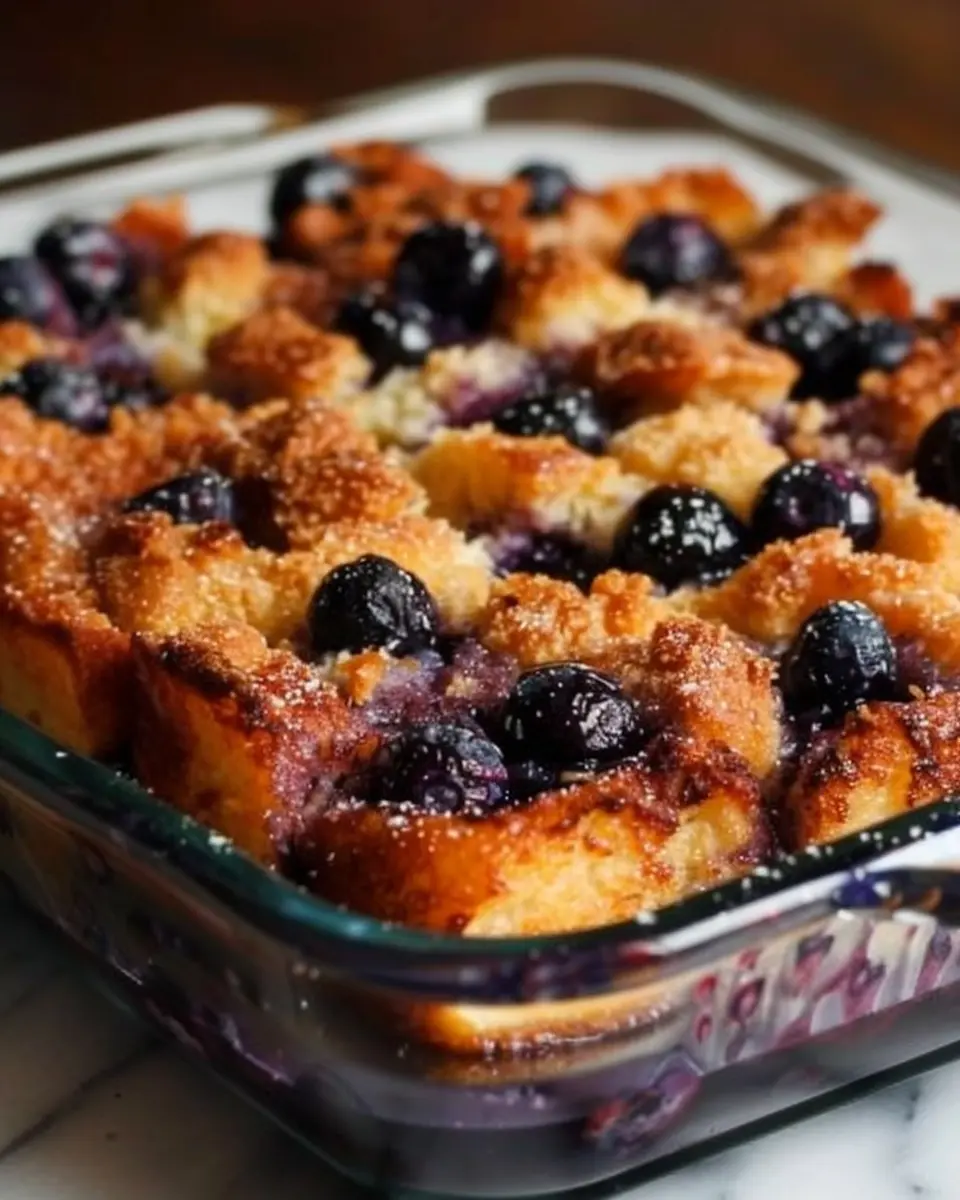 Unbelievable Blueberry French Toast Casserole with Turkey Bacon