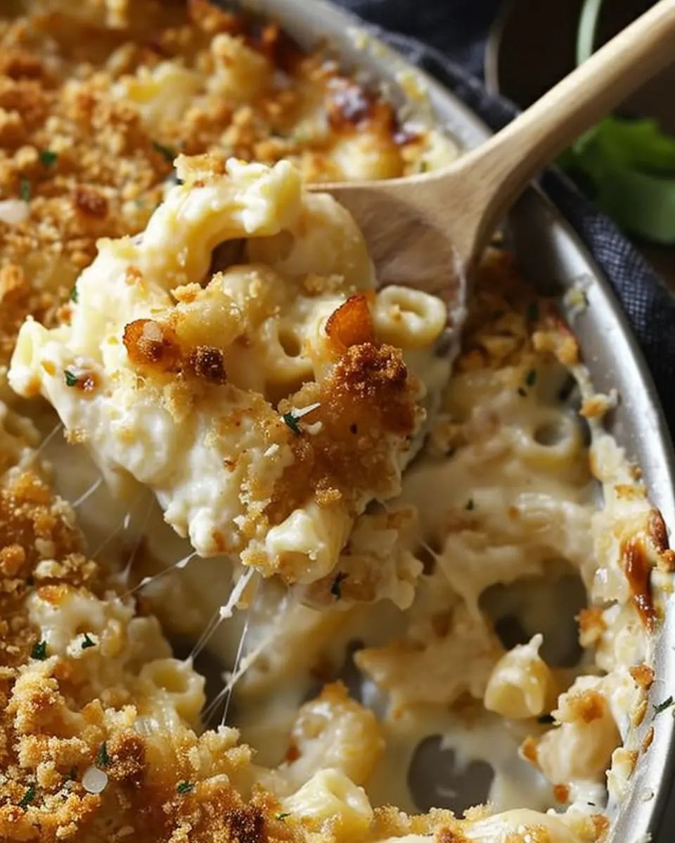 Creamy Baked Mac and Cheese with Crispy Turkey Bacon Topping