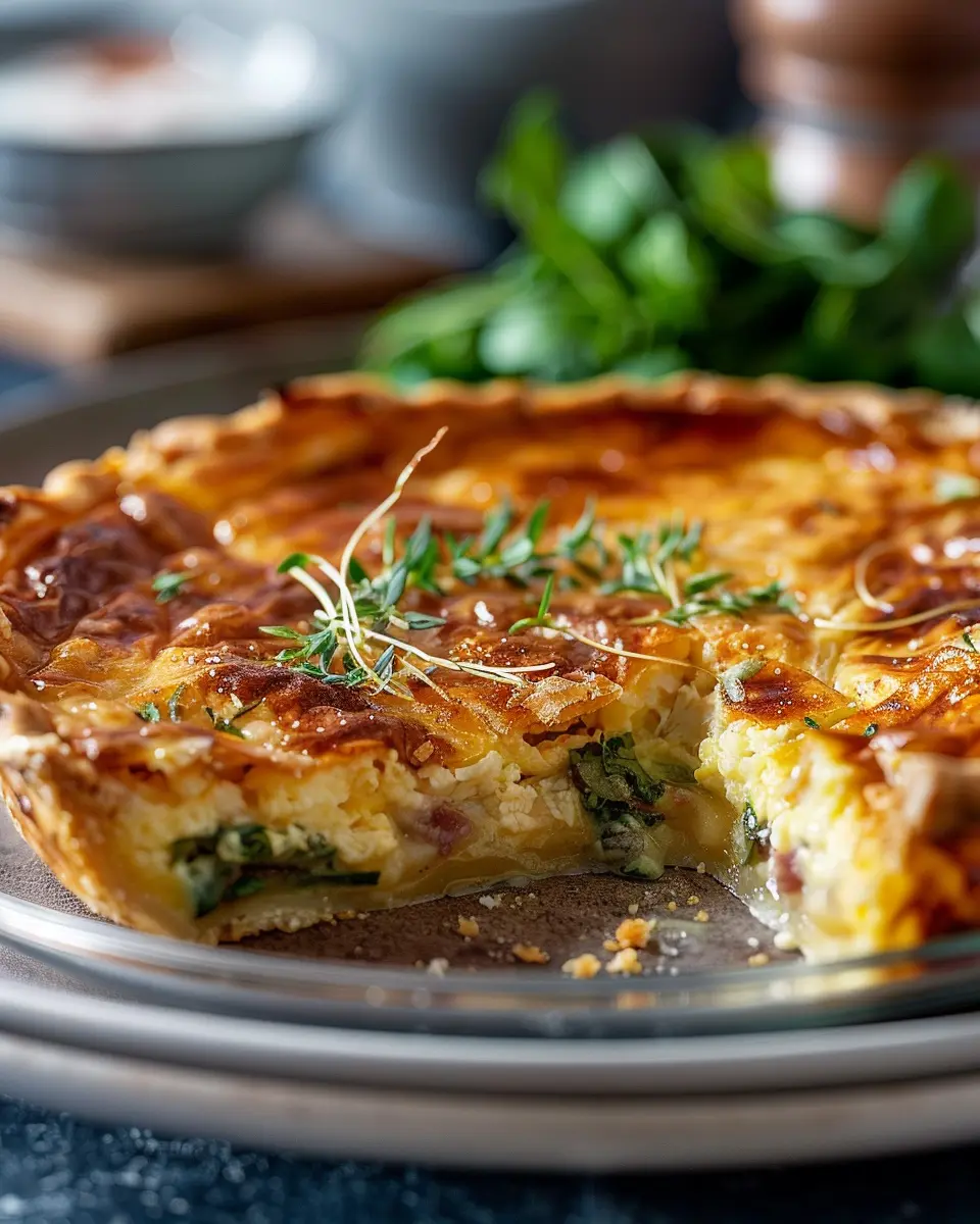 Savoury Impossible Pie with Turkey Bacon and Chicken Ham Delight