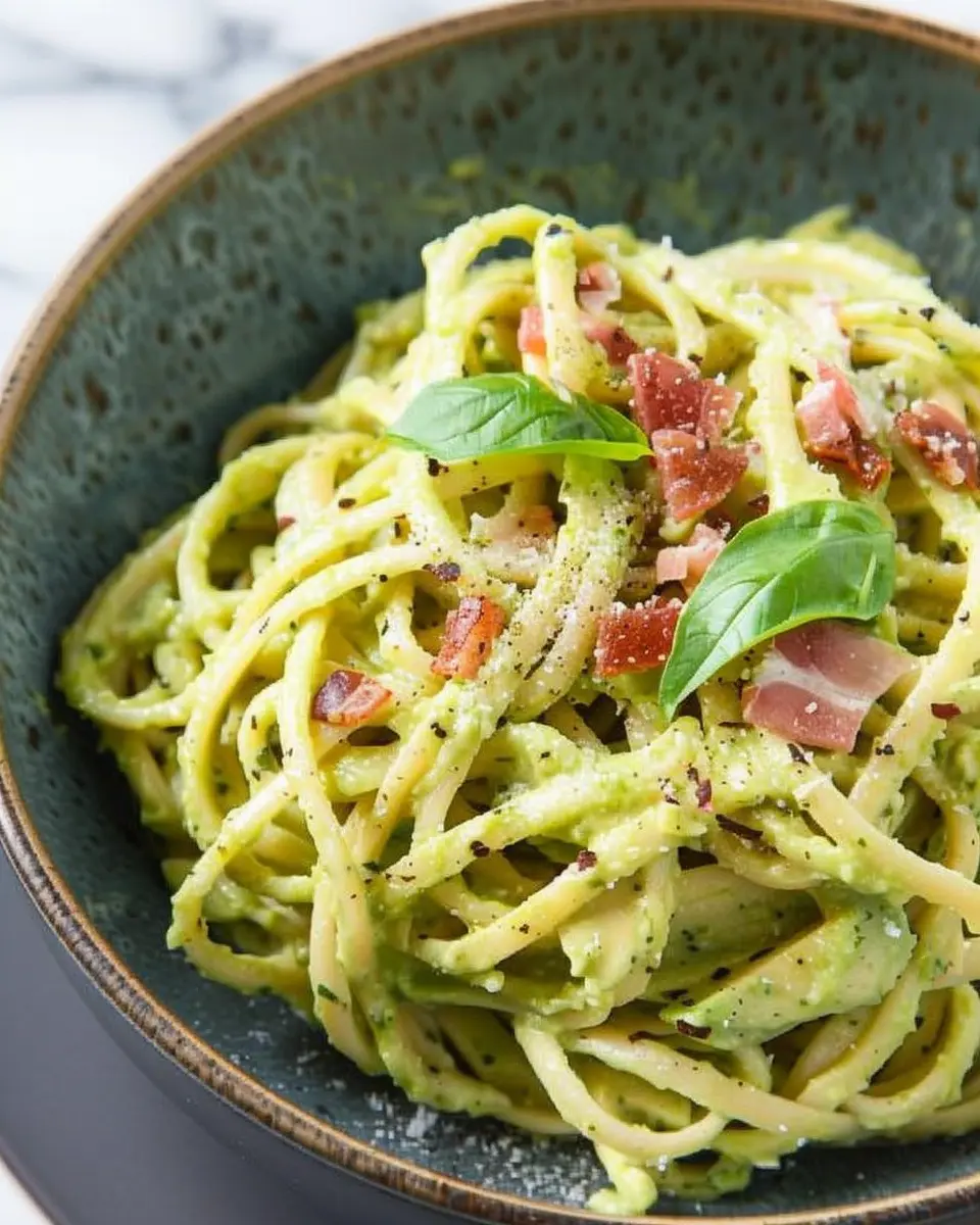 Avocado Carbonara: A Creamy Twist with Turkey Bacon and Chicken Ham