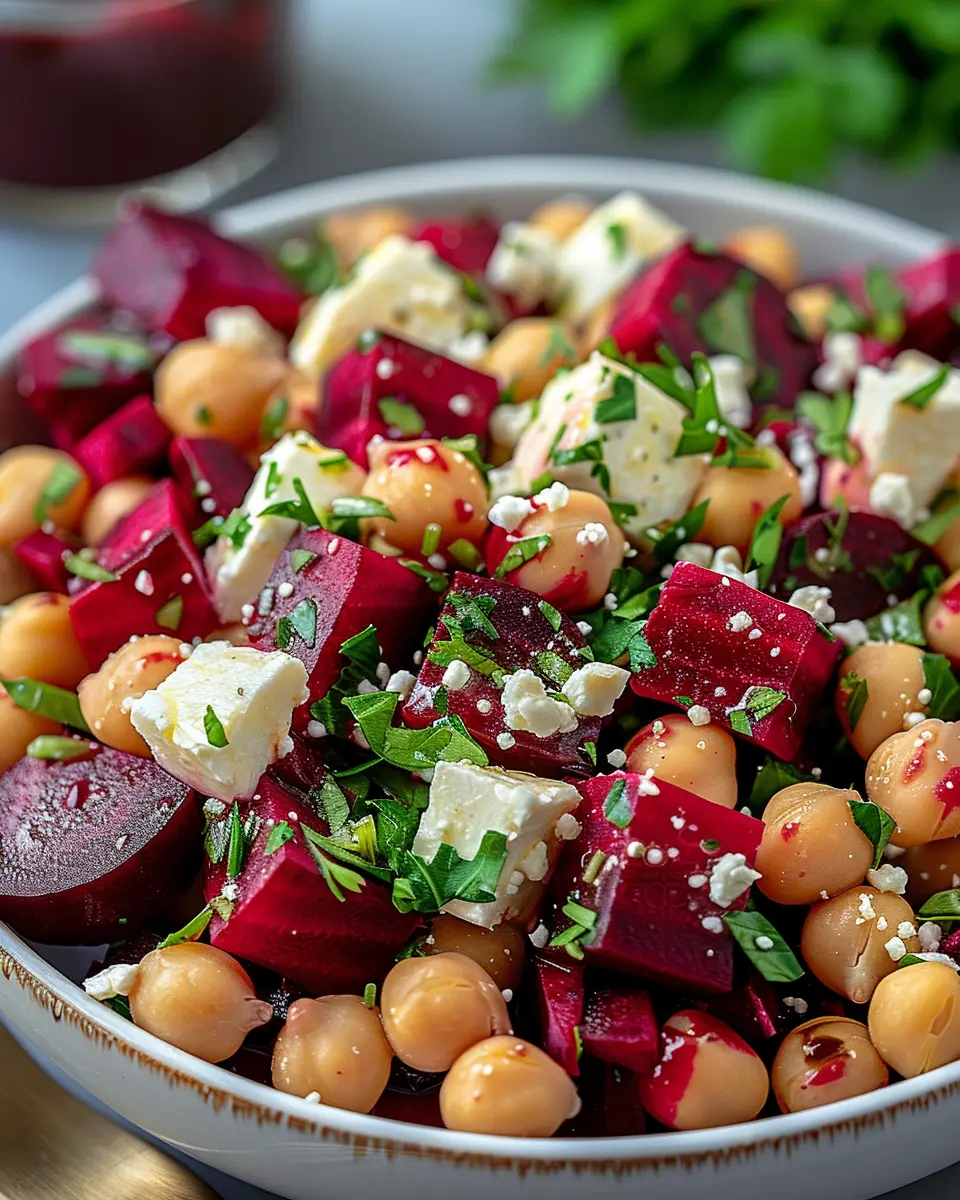 Chickpea Beet Feta Salad: A Refreshing Delight with Lemon-Garlic Vinaigrette