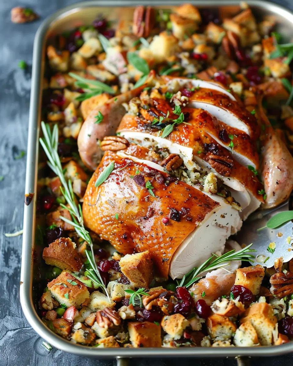 Sheet Pan Turkey: Juicy Herb Roasted with Cranberry Pecan Stuffing