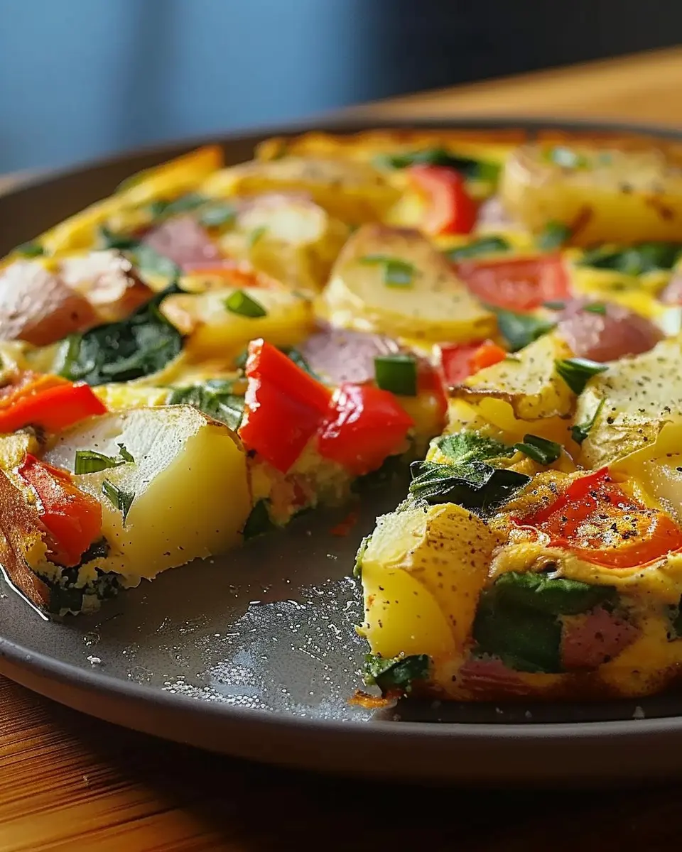 Frittata with Potatoes: Easy Spinach and Turkey Bacon Delight