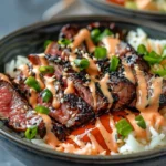 Korean BBQ Steak Rice Bowls with Spicy Cream Sauce
