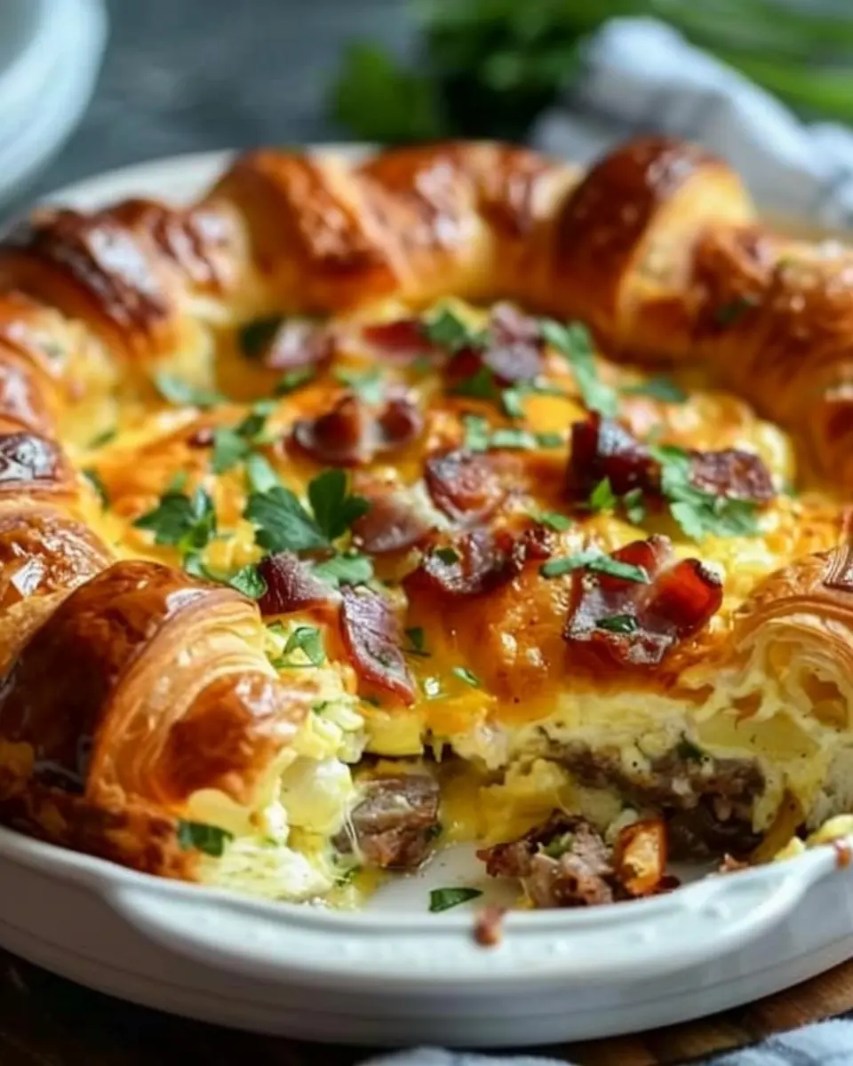 Irresistible Overnight Croissant Breakfast Casserole You’ll Crave Again with Savory Turkey Bacon and Chicken Ham