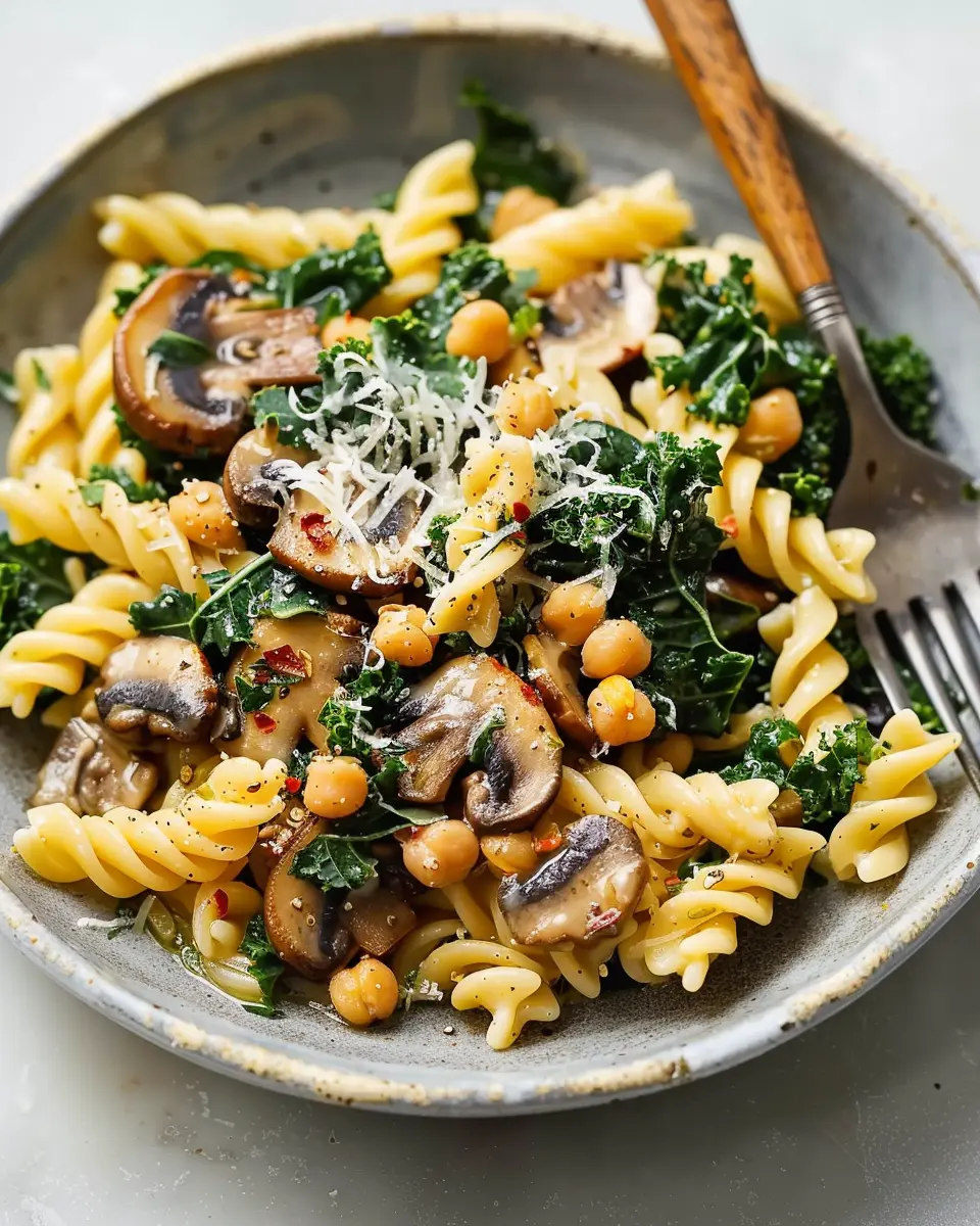 Chickpea Pasta with Mushrooms &amp; Kale for Easy Weeknight Dinners