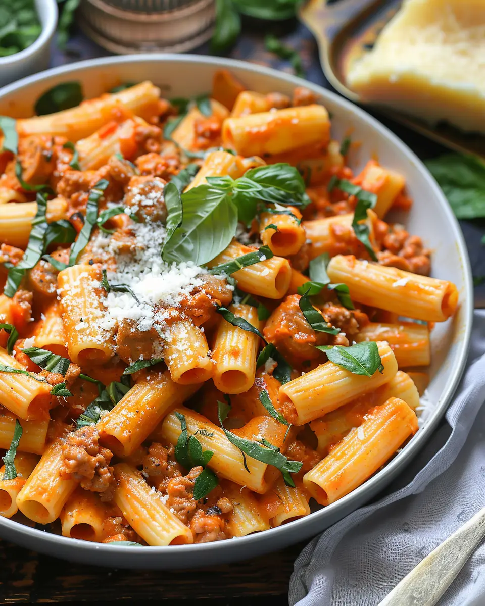 Creamy Sausage Rigatoni: An Indulgent Twist with Turkey Bacon