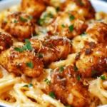 Garlic Butter Chicken Bites with Savory Creamy Parmesan Pasta