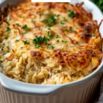 French Onion Chicken Orzo Casserole