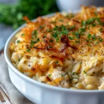 French Onion Chicken Orzo Casserole