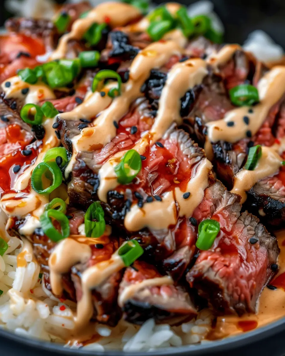 Korean BBQ Steak Rice Bowls: Easy &amp; Flavorful with Spicy Cream Sauce